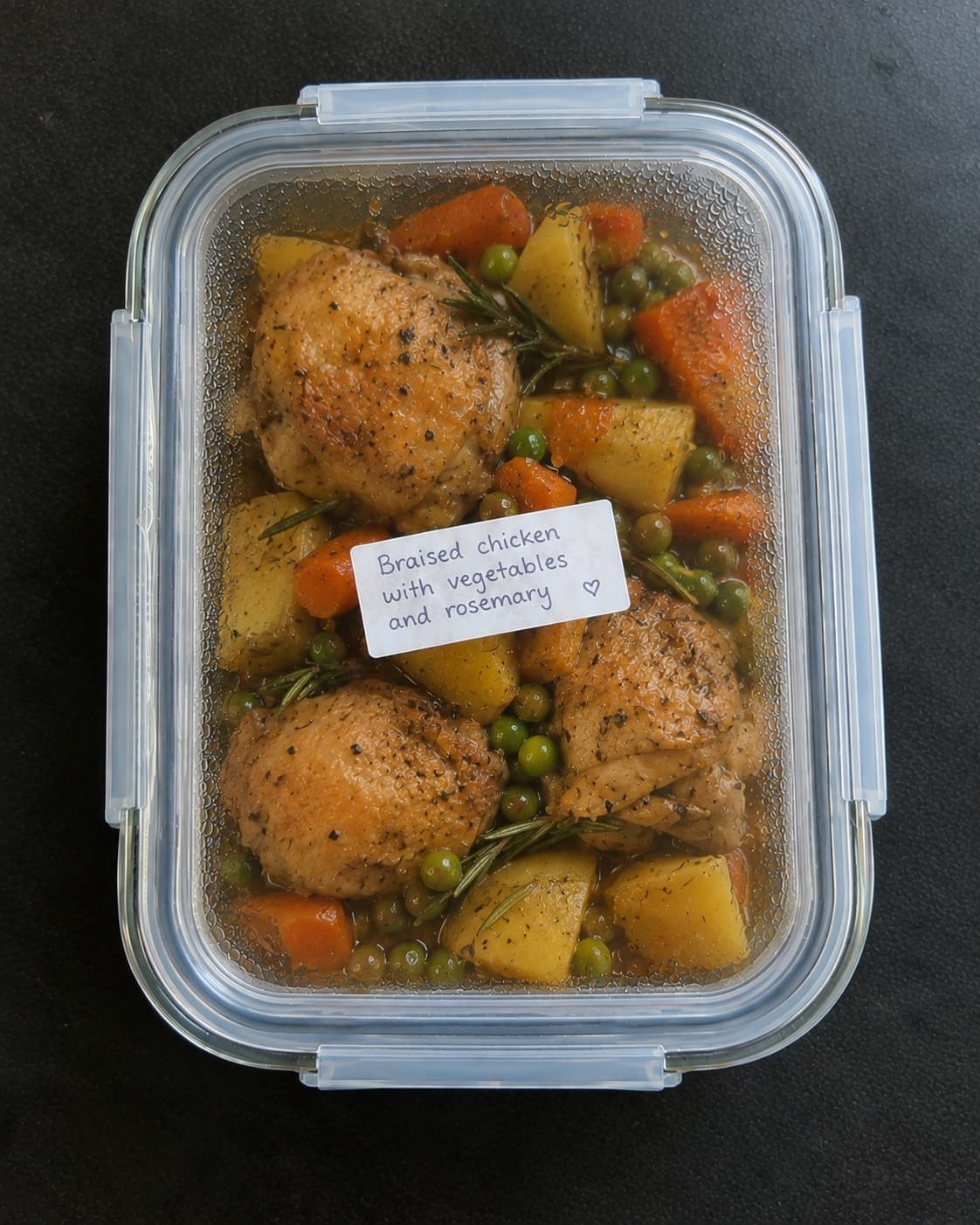 Braised chicken with vegetables and rosemary