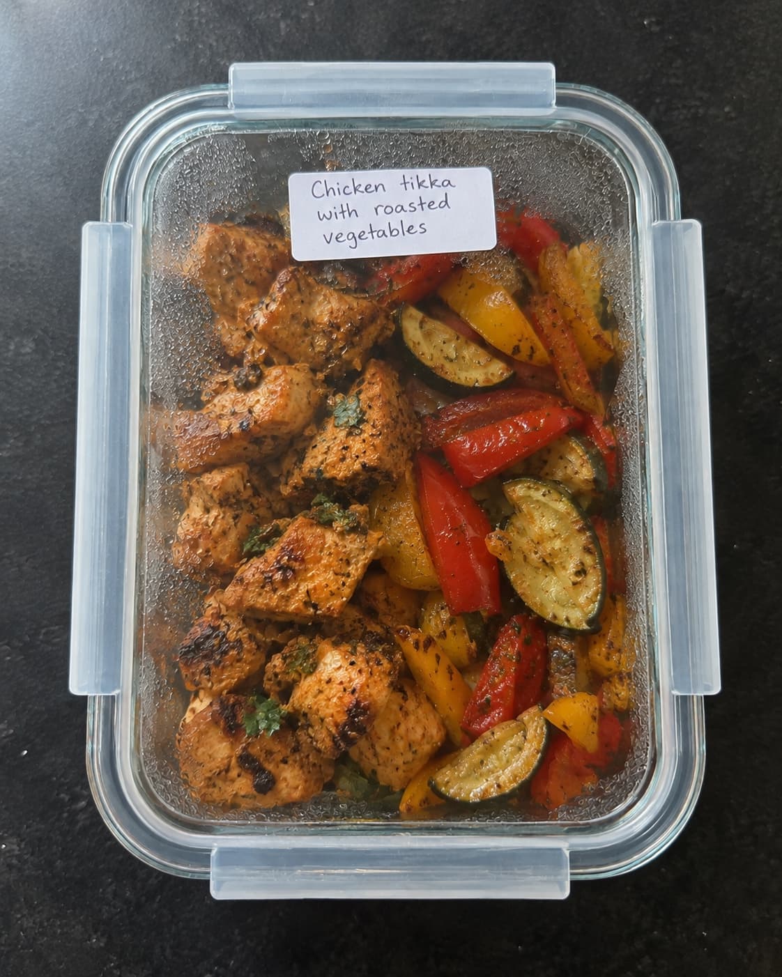Chicken tikka with roasted vegetables