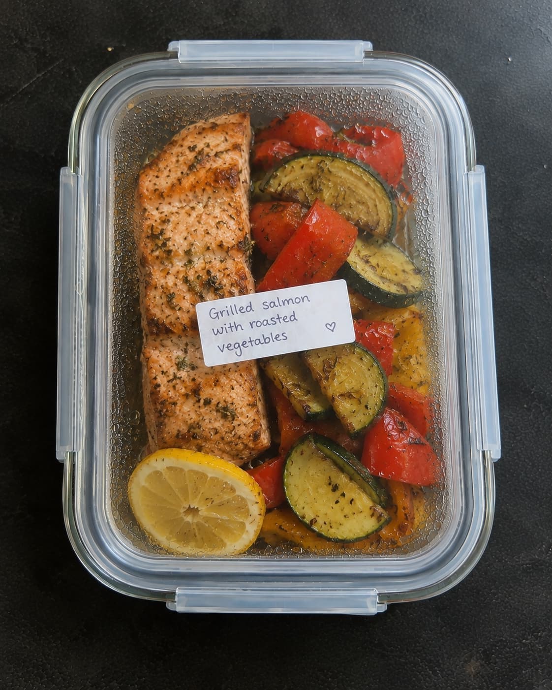 Grilled salmon with roasted vegetables
