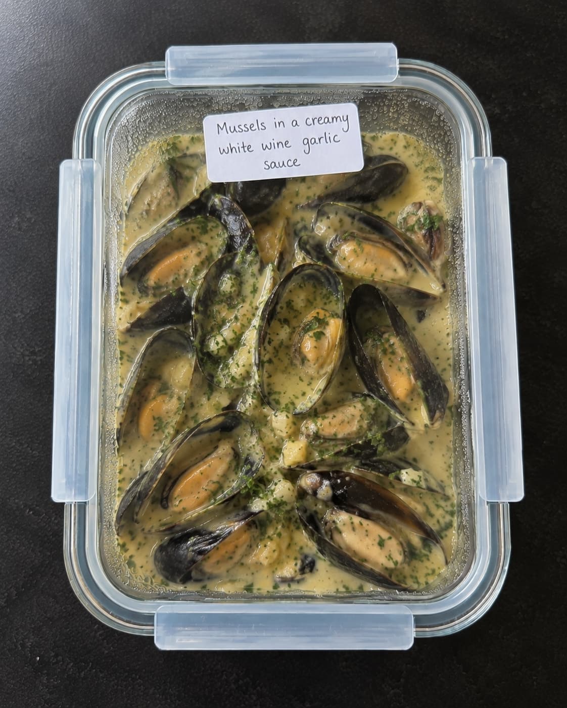 Mussels in a creamy white wine garlic sauce