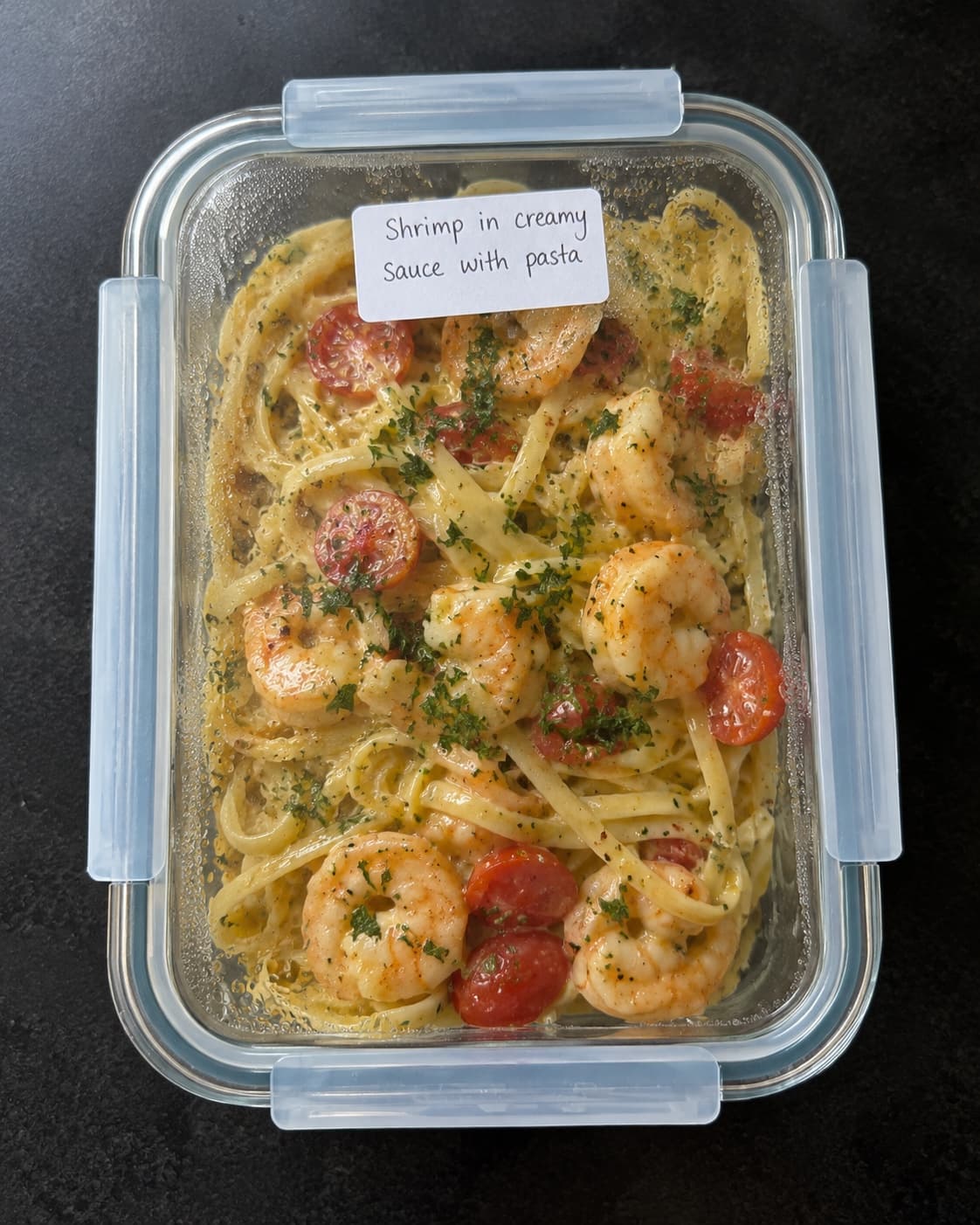 Shrimp in creamy sauce with pasta